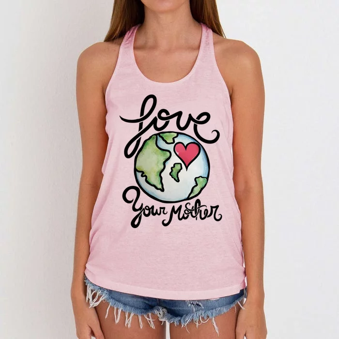 Love Your Mother Earth Day Watercolor Gift Women's Knotted Racerback Tank