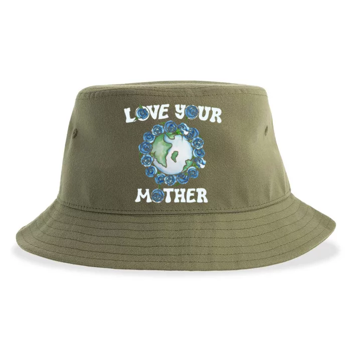 Love Your Mother Earth Day Blue Roses Gift Sustainable Bucket Hat