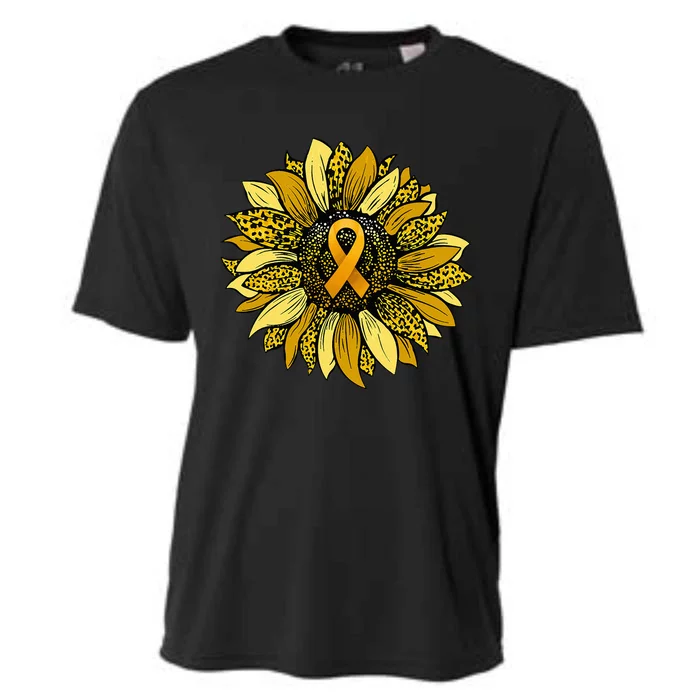 Leopard Yellow Sunflower Childhood Cancer Awareness Cooling Performance Crew T-Shirt