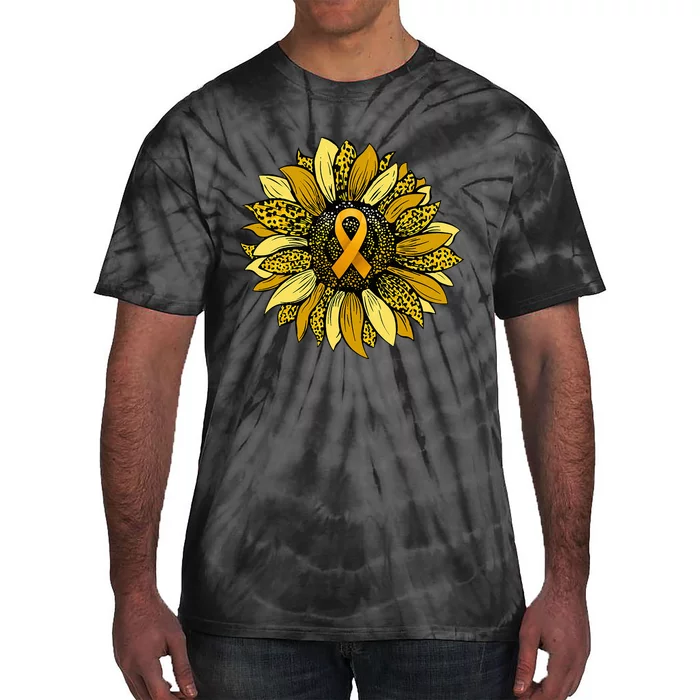 Leopard Yellow Sunflower Childhood Cancer Awareness Tie-Dye T-Shirt