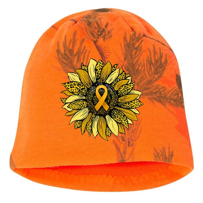 Leopard Yellow Sunflower Childhood Cancer Awareness Kati - Camo Knit Beanie