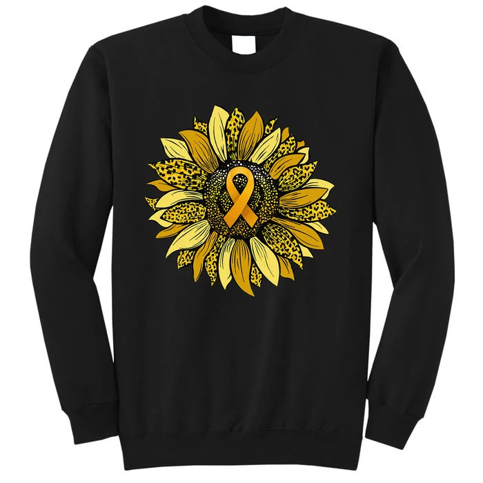 Leopard Yellow Sunflower Childhood Cancer Awareness Tall Sweatshirt