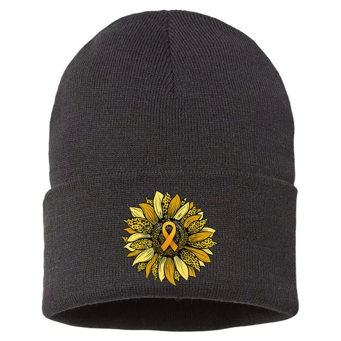 Leopard Yellow Sunflower Childhood Cancer Awareness Sustainable Knit Beanie