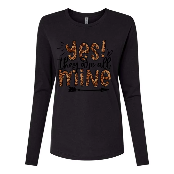 Leopard Yes They Are All Mine Trendy Mom Mother's Day Womens Cotton Relaxed Long Sleeve T-Shirt