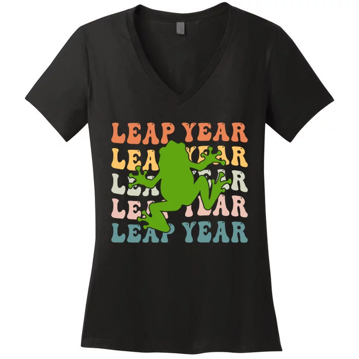 Leap Year T Shirts 2024 Women's V-Neck T-Shirt