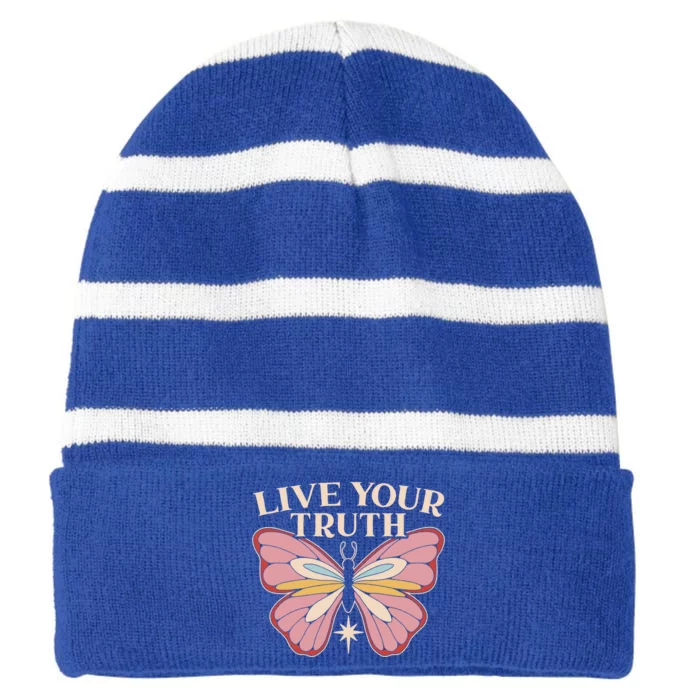 Live Your Truth Butterfly Lover Hippie Festival Gift Striped Beanie with Solid Band