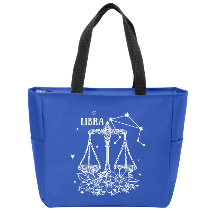 Libra Zodiac Floral Astrology Horoscope September Birthday Gift Zip Tote Bag