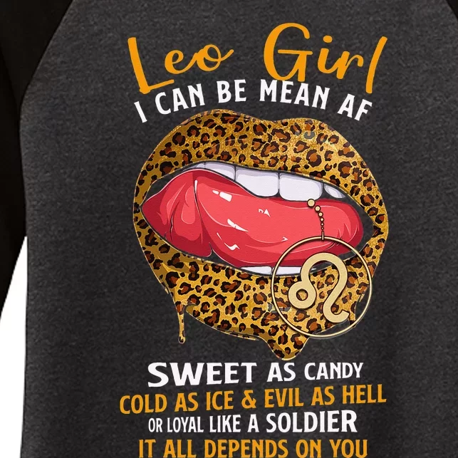 Leo Zodiac Sign Sweet As Candy Leopard Lip Women's Tri-Blend 3/4-Sleeve Raglan Shirt