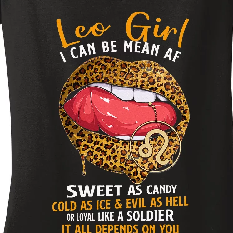 Leo Zodiac Sign Sweet As Candy Leopard Lip Women's V-Neck T-Shirt