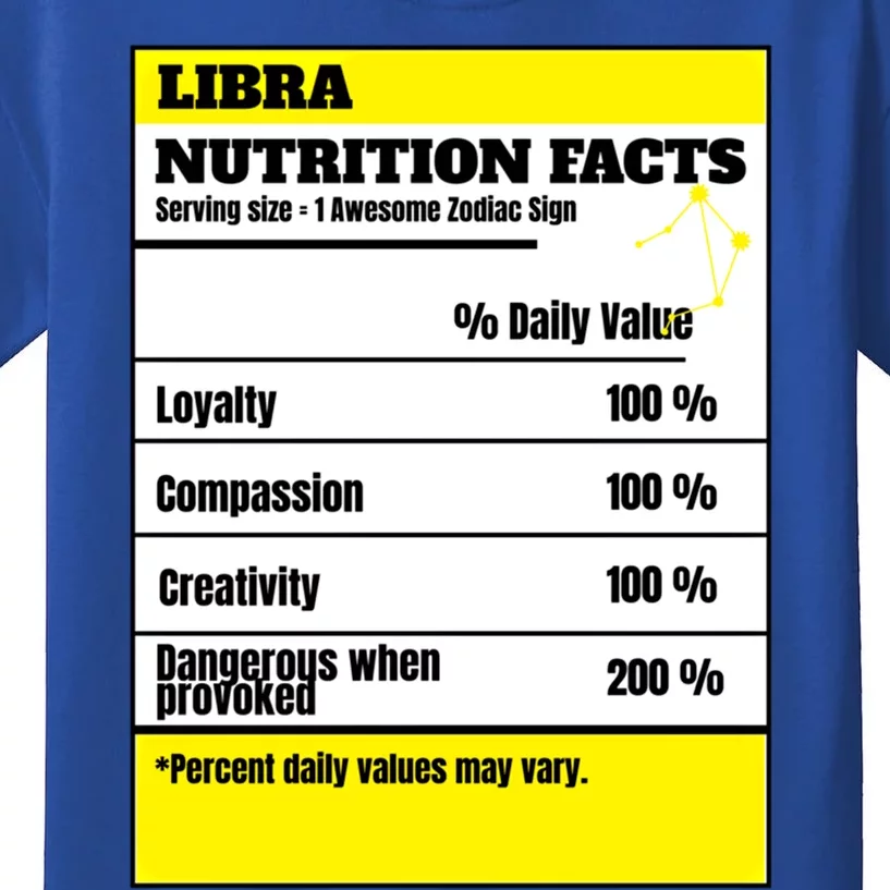 Libra Zodiac Star Sign Funny Astrology Nutrition Facts Cute Gift Kids T-Shirt