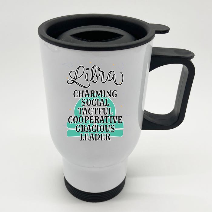 Libra Zodiac Sign January February Birthday Facts Features Gift Front & Back Stainless Steel Travel Mug