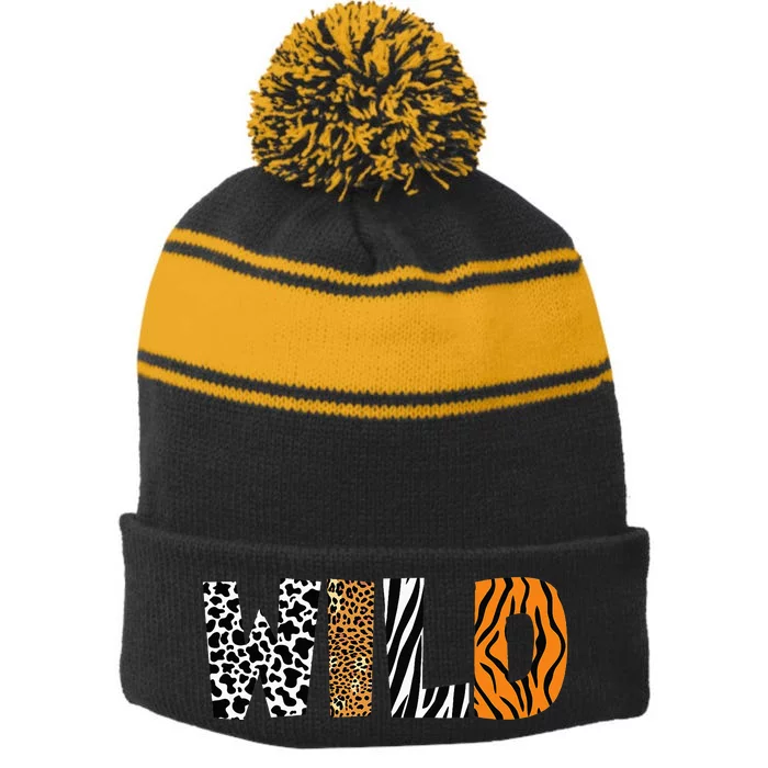 Leopard Zebra Tiger Wild Animal Pattern Cow Stripe Pom Pom Beanie