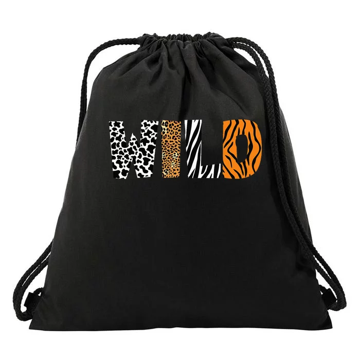 Leopard Zebra Tiger Wild Animal Pattern Cow Drawstring Bag