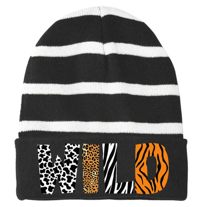 Leopard Zebra Tiger Wild Animal Pattern Cow Striped Beanie with Solid Band