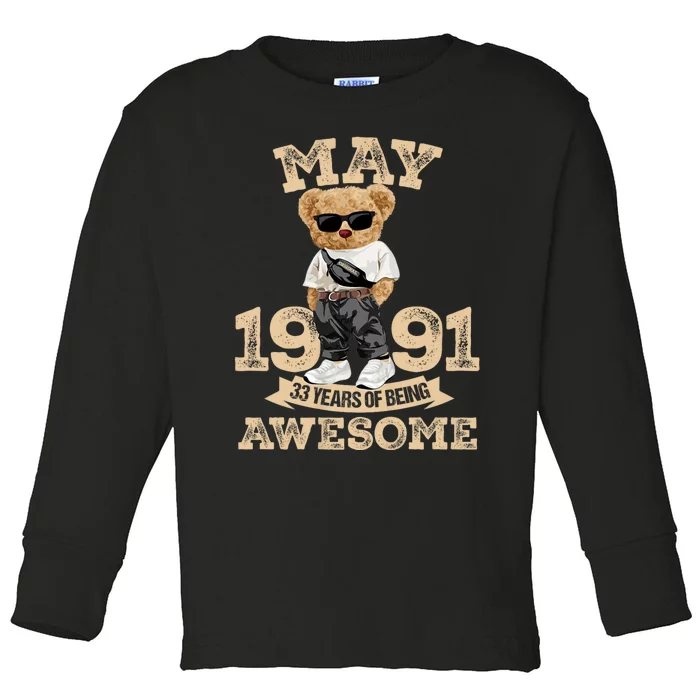 May 1991 33rd Birthday Decorations Gift 33 Years Old Toddler Long Sleeve Shirt