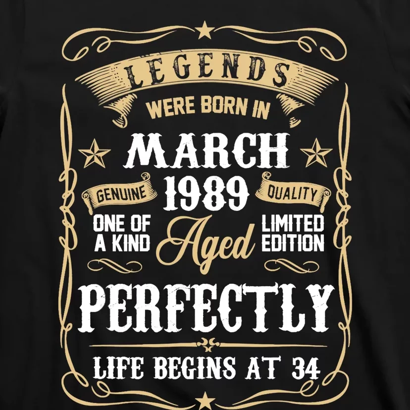 March 1989 34th Birthday Gift 34 Year Old T-Shirt