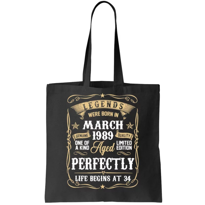 March 1989 34th Birthday Gift 34 Year Old Tote Bag