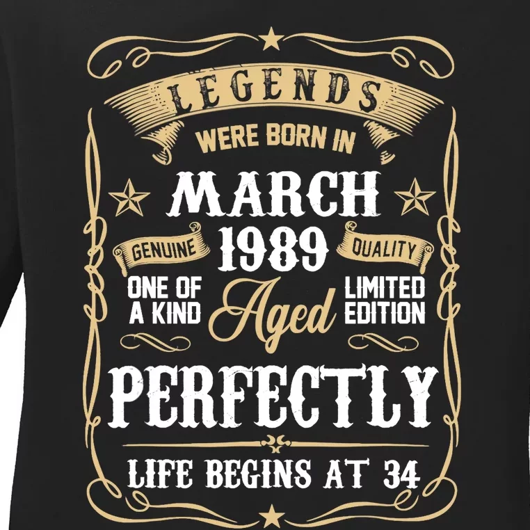 March 1989 34th Birthday Gift 34 Year Old Ladies Long Sleeve Shirt