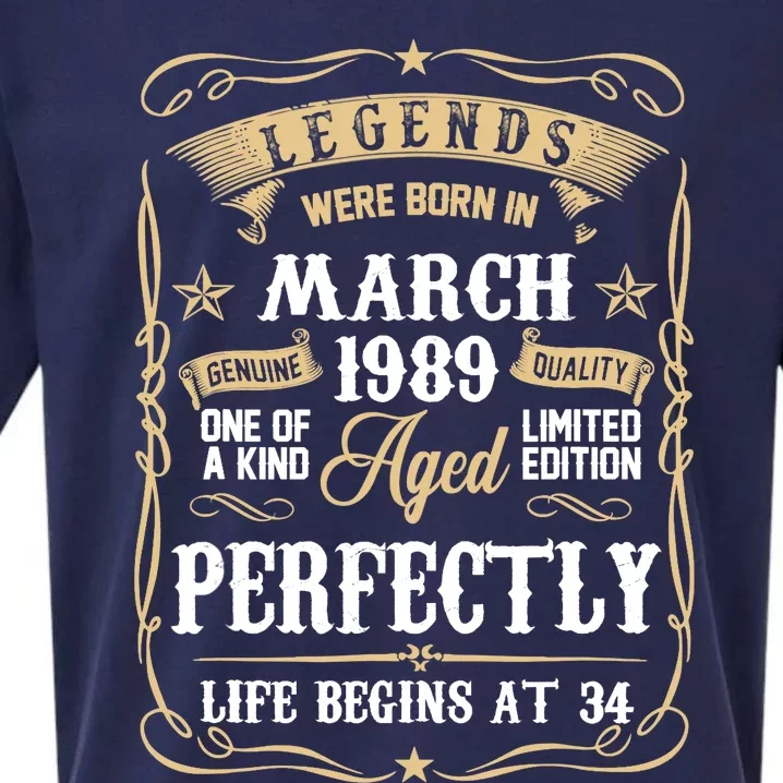 March 1989 34th Birthday Gift 34 Year Old Sueded Cloud Jersey T-Shirt