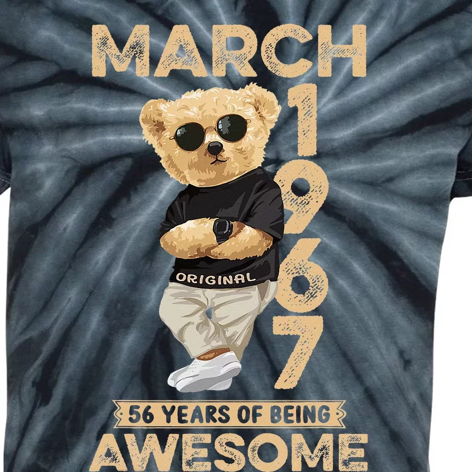 March 1967 56 Years Of Being Awesome 56th Birthday Kids Tie-Dye T-Shirt