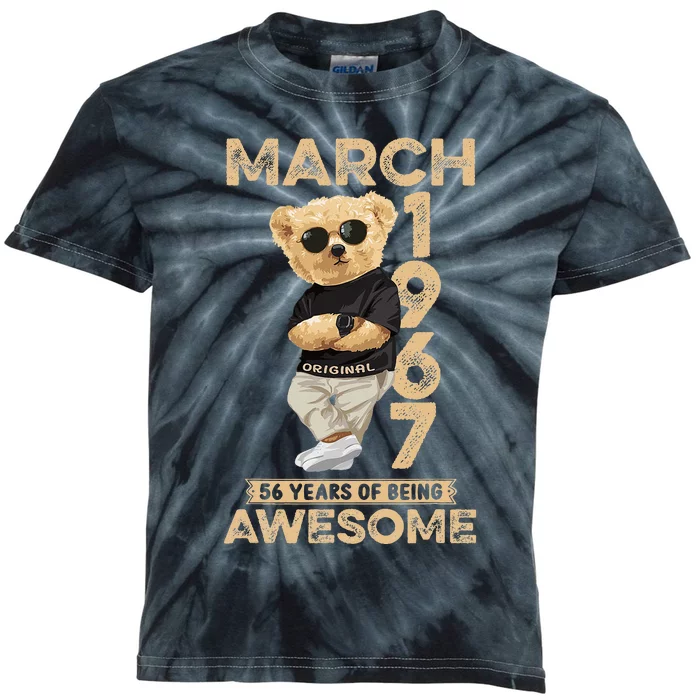 March 1967 56 Years Of Being Awesome 56th Birthday Kids Tie-Dye T-Shirt