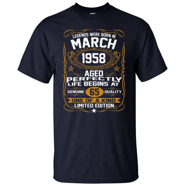 March 1958 65th Birthday Gift 65 Year Old Women Tall T-Shirt