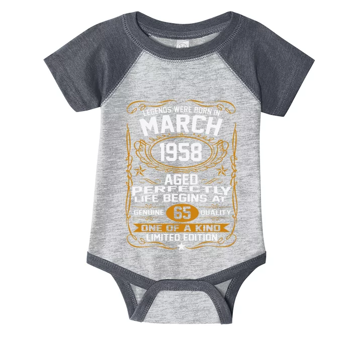 March 1958 65th Birthday Gift 65 Year Old Women Infant Baby Jersey Bodysuit