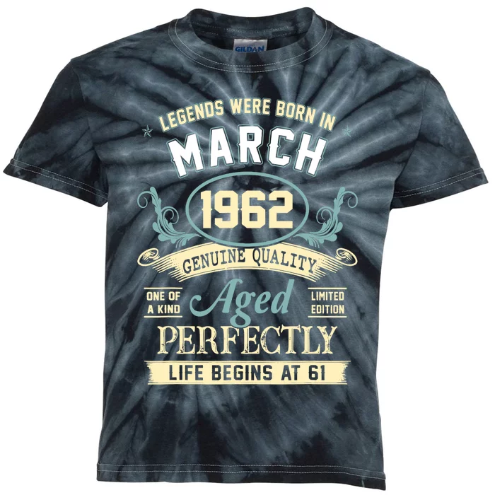 March 1962 61st Birthday Gift 61 Year Old Kids Tie-Dye T-Shirt