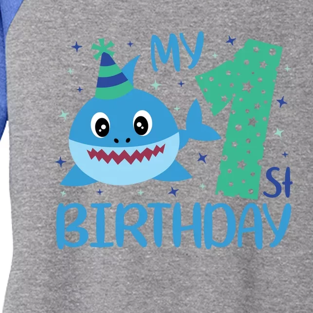 My 1st Birthday Sharks Gift For Birthday Women's Tri-Blend 3/4-Sleeve Raglan Shirt