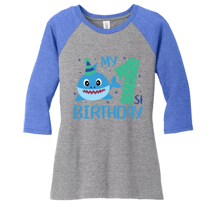 My 1st Birthday Sharks Gift For Birthday Women's Tri-Blend 3/4-Sleeve Raglan Shirt