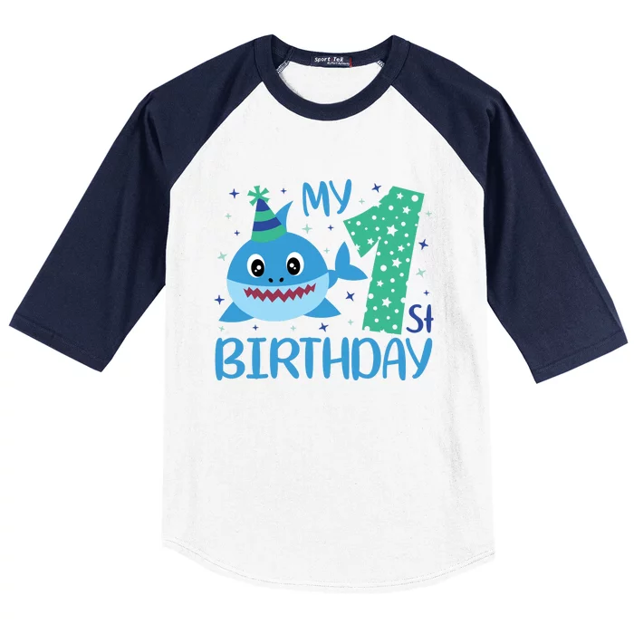 My 1st Birthday Sharks Gift For Birthday Baseball Sleeve Shirt