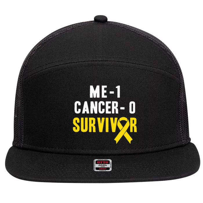 Me 1 Cancer 0 Childhood Cancer Survivor 7 Panel Mesh Trucker Snapback Hat