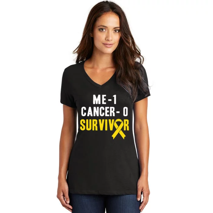 Me 1 Cancer 0 Childhood Cancer Survivor Women's V-Neck T-Shirt