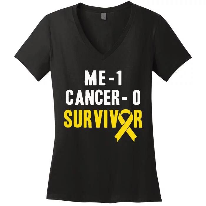 Me 1 Cancer 0 Childhood Cancer Survivor Women's V-Neck T-Shirt