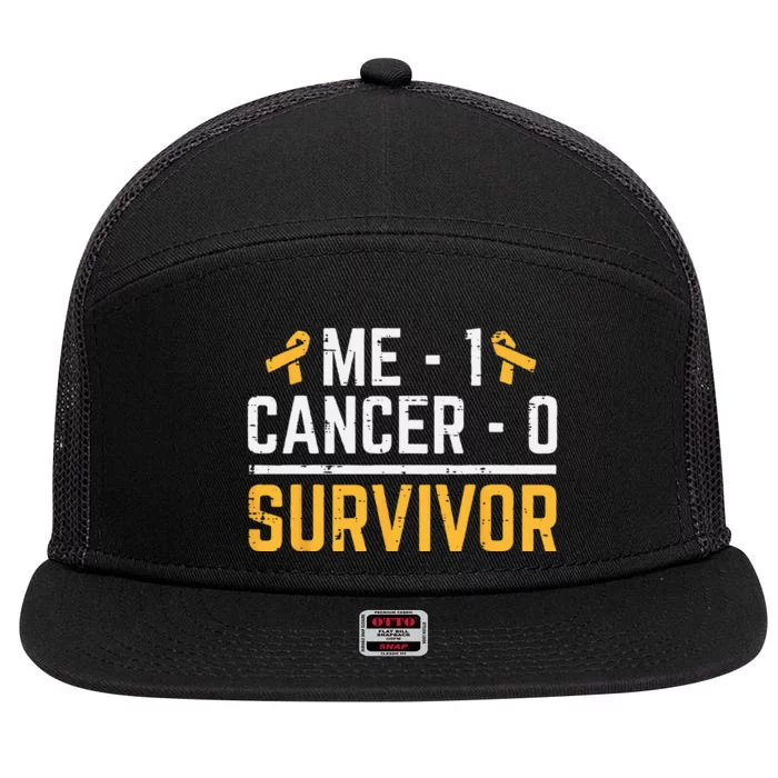 Me 1 Childhood Cancer 0 Survivor Awareness 7 Panel Mesh Trucker Snapback Hat