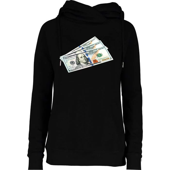 Money $100 Dollar Bills Bill Baller Big Ben Franklin Womens Funnel Neck Pullover Hood