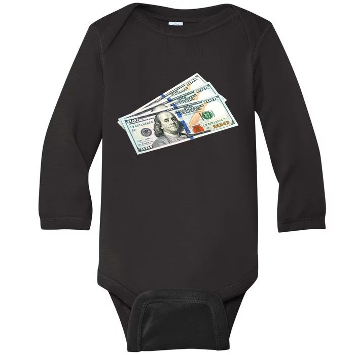 Money $100 Dollar Bills Bill Baller Big Ben Franklin Baby Long Sleeve Bodysuit