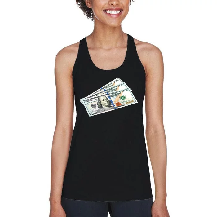 Money $100 Dollar Bills Bill Baller Big Ben Franklin Women's Racerback Tank