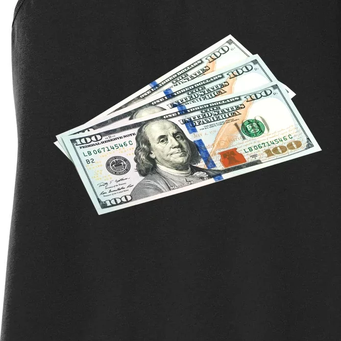 Money $100 Dollar Bills Bill Baller Big Ben Franklin Women's Racerback Tank