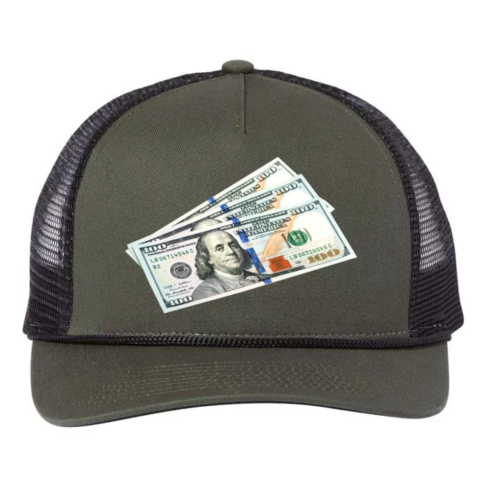 Money $100 Dollar Bills Bill Baller Big Ben Franklin Retro Rope Trucker Hat Cap