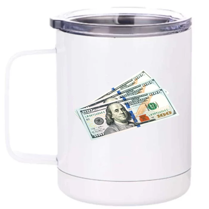 Money $100 Dollar Bills Bill Baller Big Ben Franklin Front & Back 12oz Stainless Steel Tumbler Cup