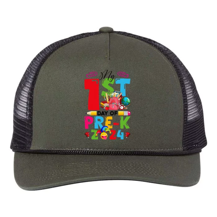 My 1st Day Of Prek 2024 Preschool Student Back To School Gift Retro Rope Trucker Hat Cap