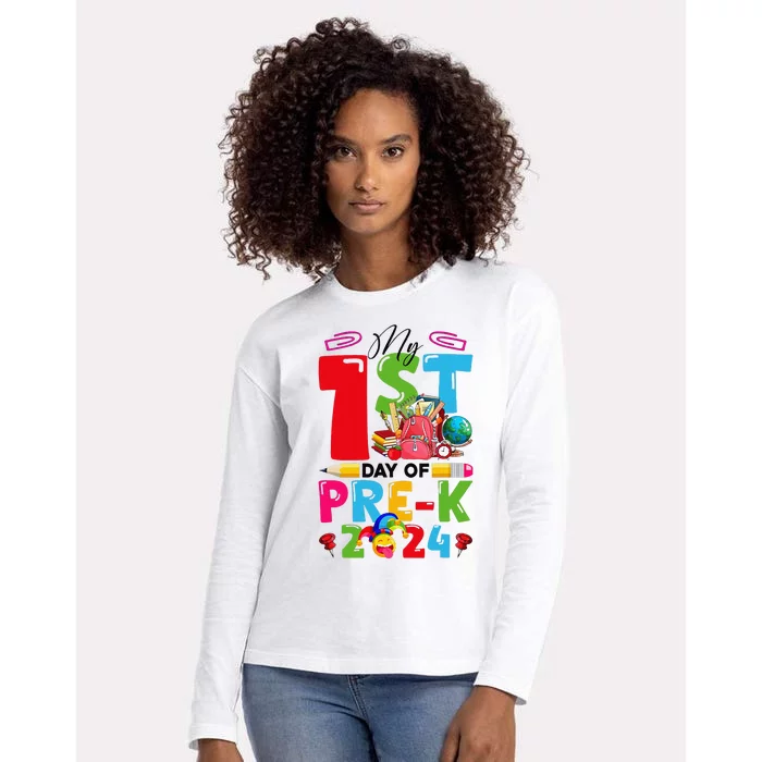 My 1st Day Of Prek 2024 Preschool Student Back To School Gift Womens Cotton Relaxed Long Sleeve T-Shirt