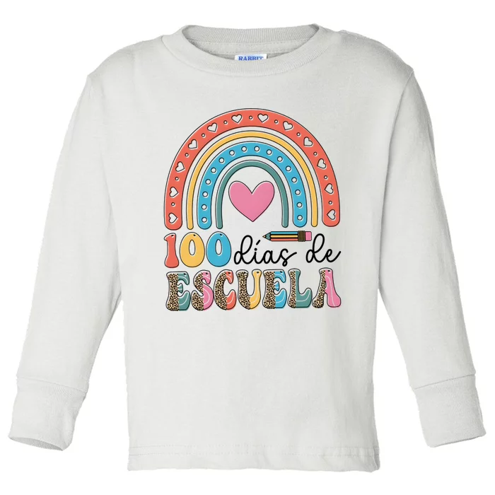 Maestra 100 DíAs De Escuela 100 Days Of School Spanish Toddler Long Sleeve Shirt