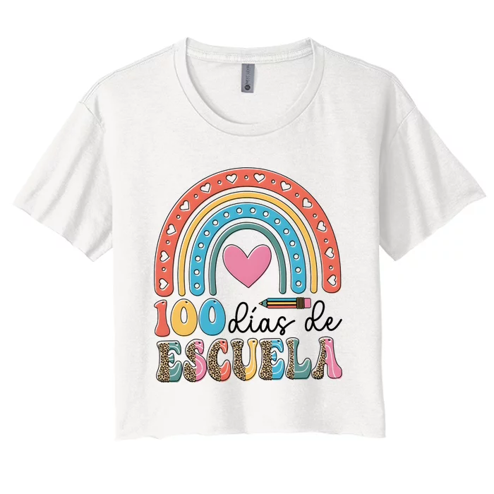 Maestra 100 DíAs De Escuela 100 Days Of School Spanish Women's Crop Top Tee