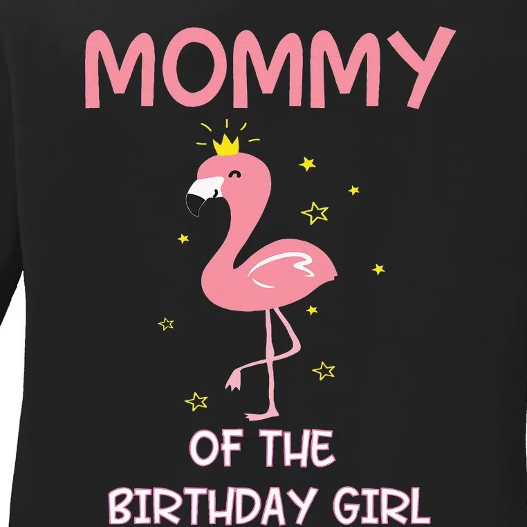 Mommy 1st First Birthday Matching Family Flamingo Party Ladies Long Sleeve Shirt