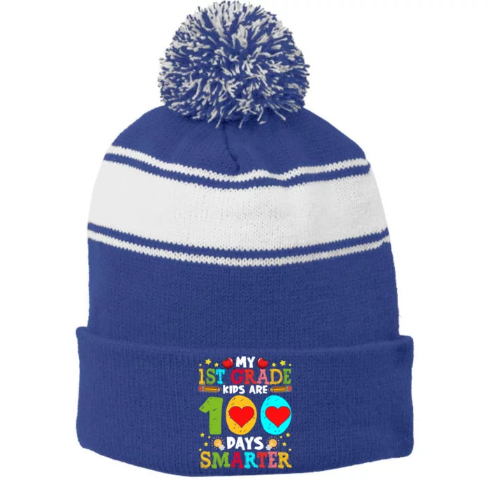 My 1st Grade Are 100 Days Smarter Happy 100th Day Gift Stripe Pom Pom Beanie