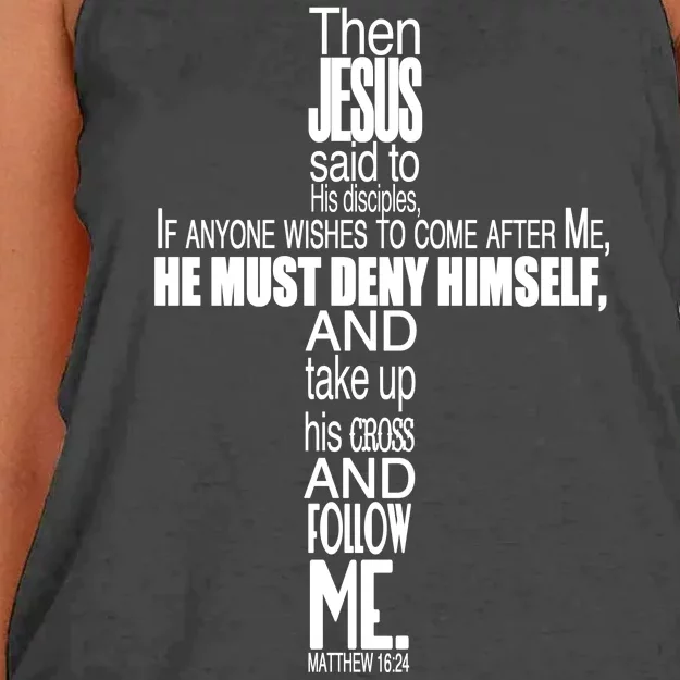 Matthew 16:24 Jesus Said Follow Me Cross Women's Knotted Racerback Tank