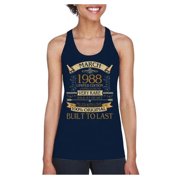 March 1988 Vintage 35th Birthday 35 Years Old Women's Racerback Tank