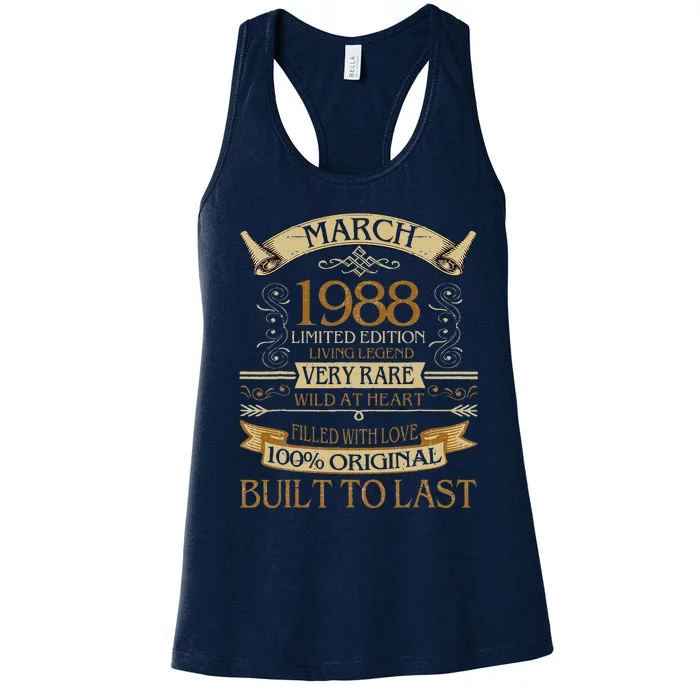 March 1988 Vintage 35th Birthday 35 Years Old Women's Racerback Tank